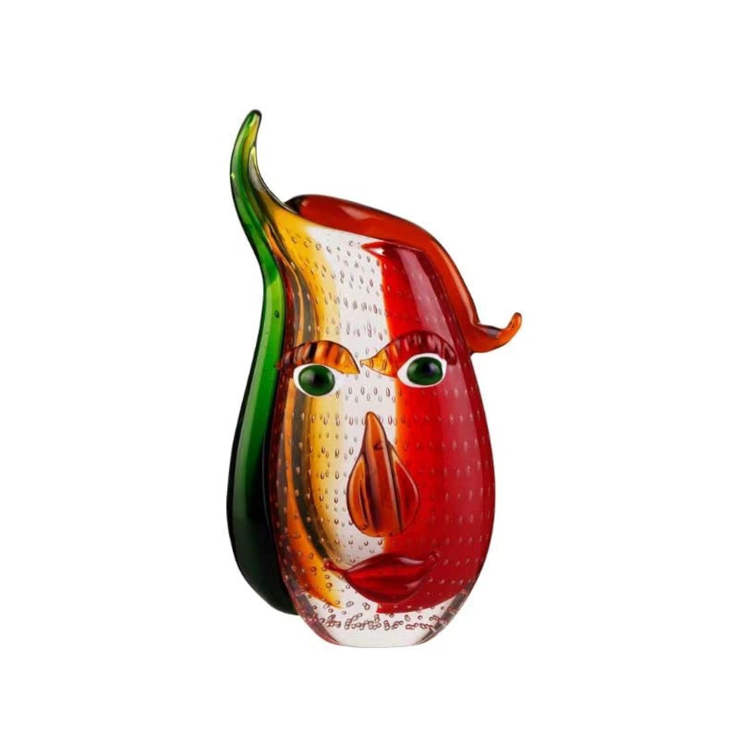 Yao Yuan Murano-Style Art Glass Vase with a Face - 12.6" Tall Mouth-Blown Artistic Sculpture with Vibrant Colors & Accents - Rich Colored Home Décor