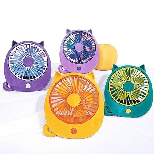 Mini Ventilador Portátil USB com Design de Gatinho, Recarregável, 4 Velocidades, Silencioso, Prata e Preto, 197x197x974mm