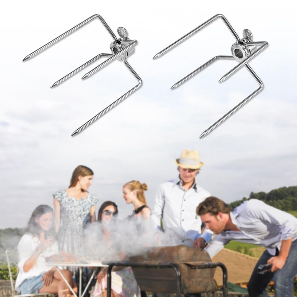 Hztyyier 2 Pièces Multifonctionnel Gril Fourchette en Acier Inoxydable Rôti Broche Rôtissoire Fourchettes Barbecue Outil pour Barbecue en Plein Air Fête Barbecue Fork Barbecue Sticks