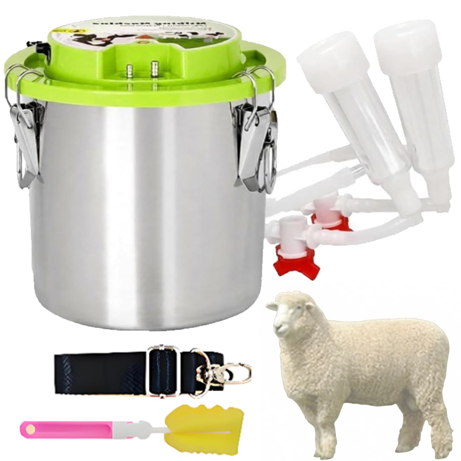 Mungitrice elettrica a pulsazione sottovuoto per capre e mucche, portatile e ricaricabile (12 L), con secchio in acciaio inox e funzione di arresto automatico per piccole aziende agricole Goat