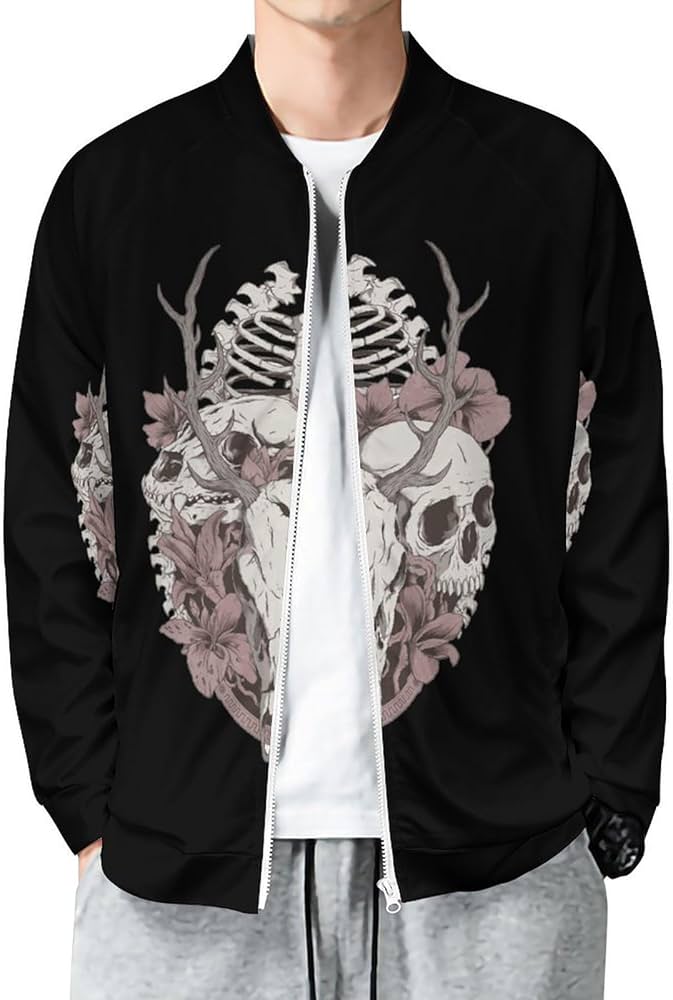 Amazon.co.jp: ジャケット 鹿の頭蓋骨 骸骨 髑髏 骨柄 (2) メンズ Amazon.co.jp: ジャケット 鹿の頭蓋骨 骸骨 髑髏 骨柄 (2) メンズ