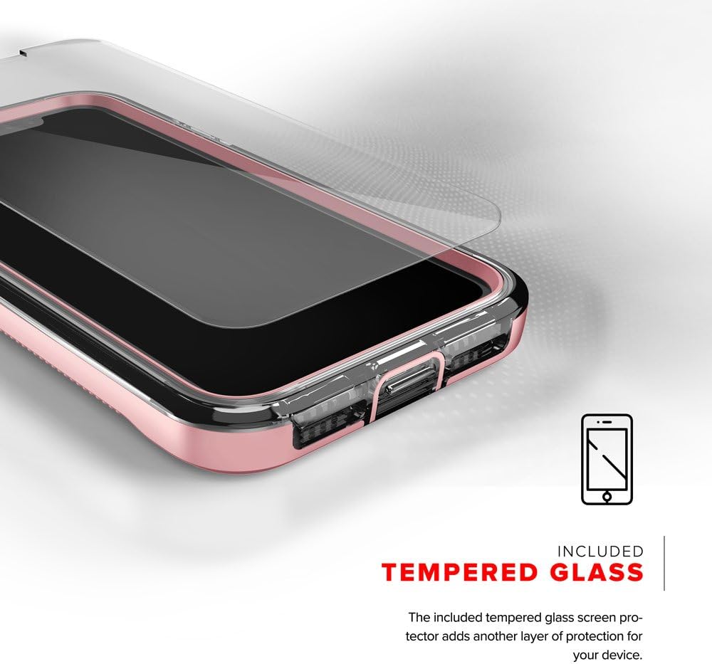 Zizo ION Series for iPhone Xs Max case Military Grade Drop Tested with Tempered Glass Screen Protector (Rose Gold & Clear)