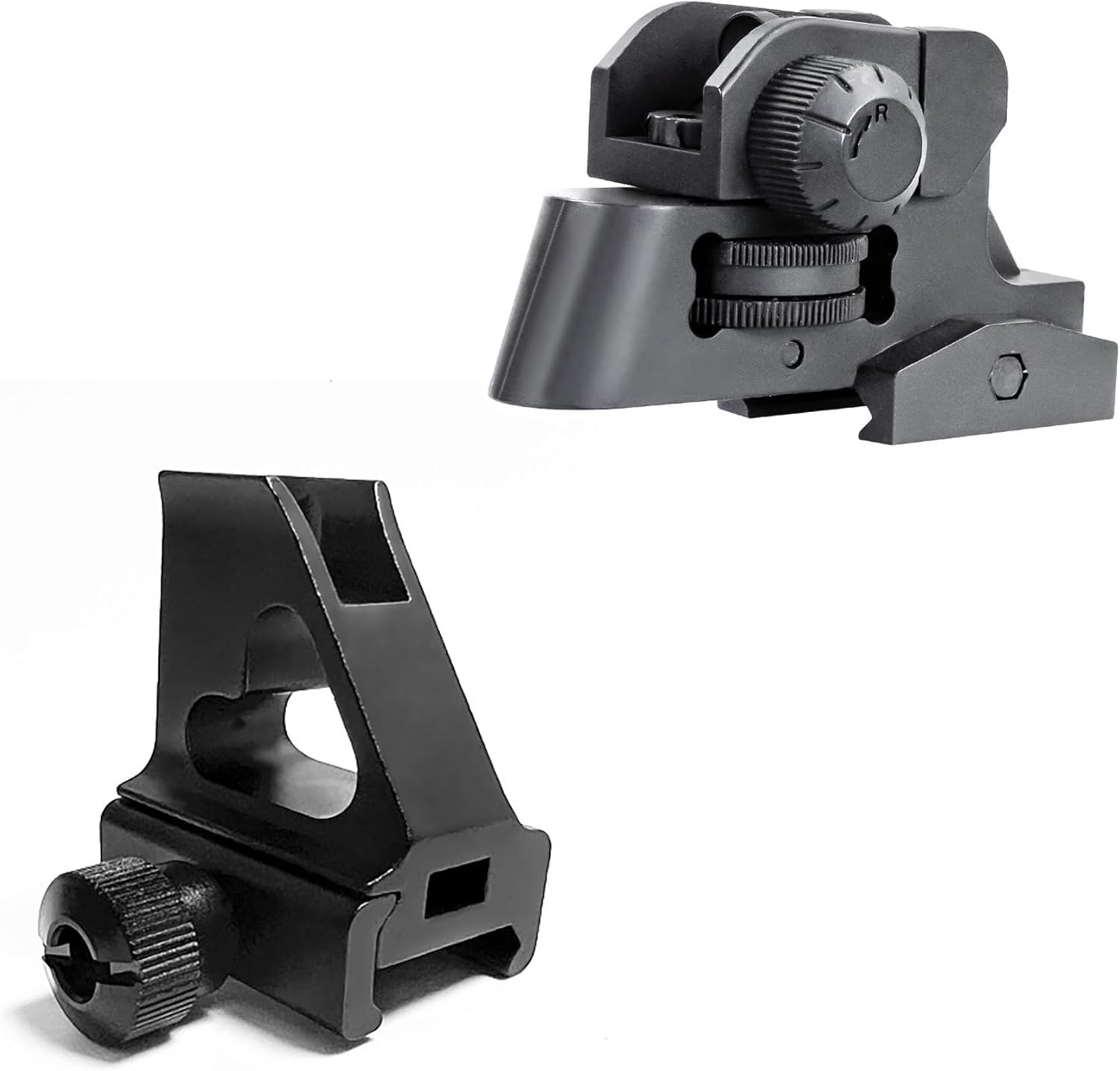 CBQ Outdoors Front and Rear Sight Combo Set，Detachable Backup Iron Sights，Low Profile Receiver Adjustable Rotate Aperture，for Same Plane Flat Top 20mm Rails