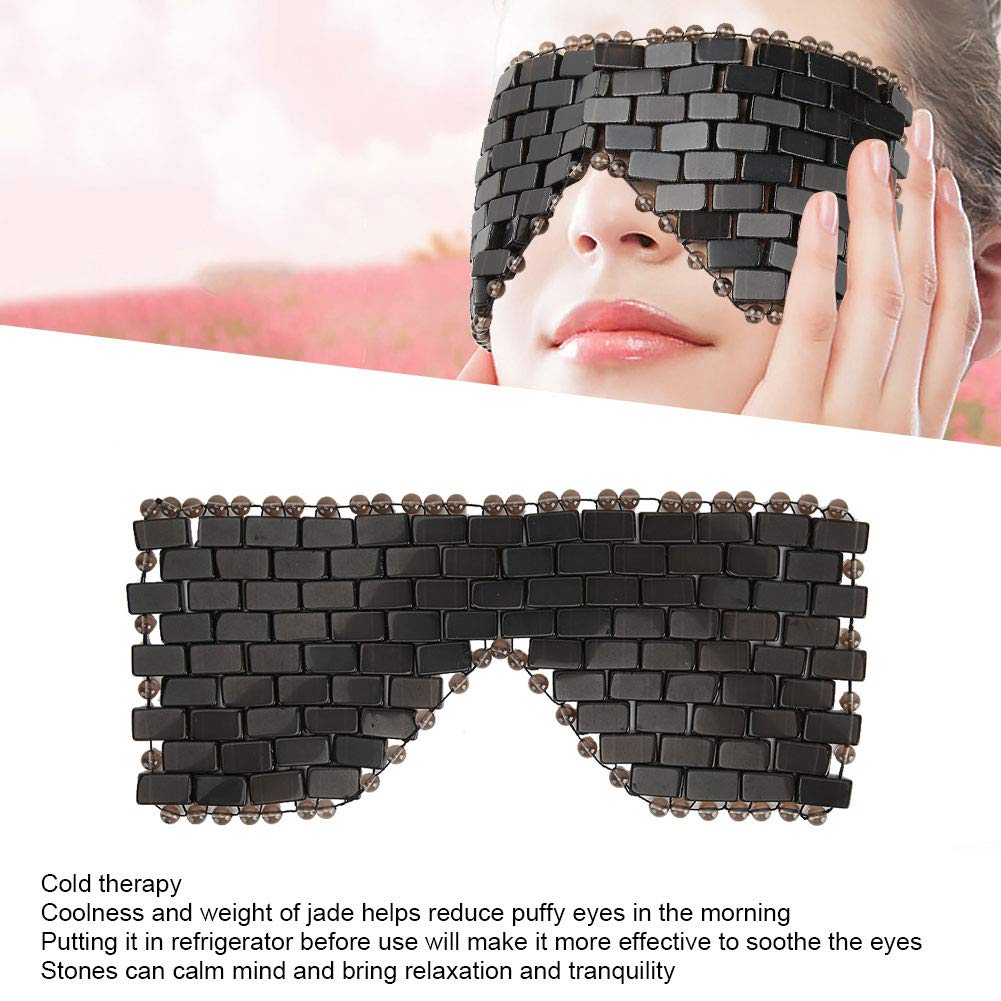 Maschera per gli Occhi in Giada, Maschera per gli Occhi in Pietra di Giada Maschera per il Viso Fredda Maschera per gli Occhi per Dormire Rinfrescante Massaggiatore per il (BLACK)