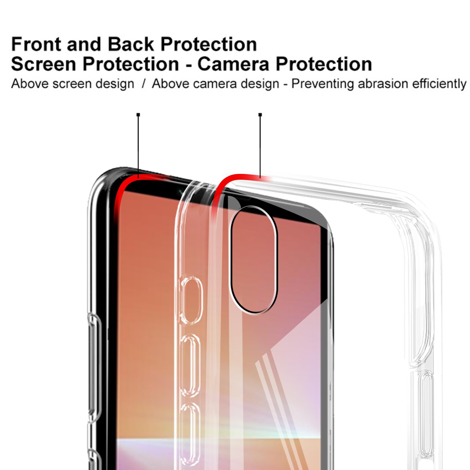 Weideworld Cover Per Sony Xperia 10 V + 3 Vetri Temperati – Custodia Trasparente Ultra Sottile In TPU Morbido