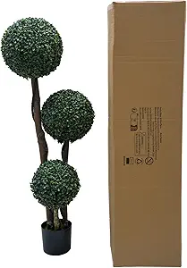 Artificial Topiary Ball Tree Indoor and Outdoor, 45 Inch Faux Boxwood Plants Topiary Triple Ball Tree Milan Grass Ball Trees for Porch or Garden Home Decor, 1 Pack