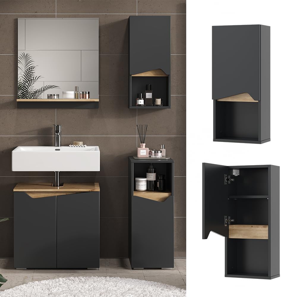 Vicco Armoire de Marelle, Anthracite/Artisan, 30x67cm avec Porte et Compartiment Ouvert, pour Montage Mural pour Un Rangement Peu encombrant