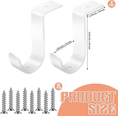 Miniatura 2 de Hicarer 8 soportes de barra de armario resistentes con tornillos de 1.38 pulgadas, soporte de barra de armario de metal para dormitorio, estantería,