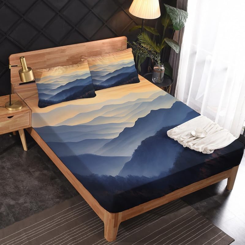Miniatura 2 de Misty Mountain Sábanas tamaño King  Sábanas de cama de bosque de microfibra suave, bolsillo profundo y sábanas estampadas sin arrugas, 4 piezas (1