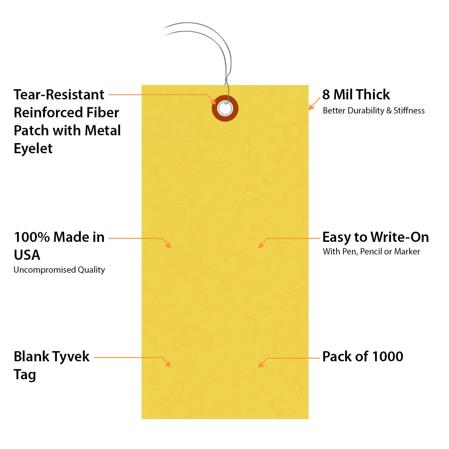 SmartSign Tyvek Lot de 1000 étiquettes d'expédition vierges avec fil Jaune Taille 8