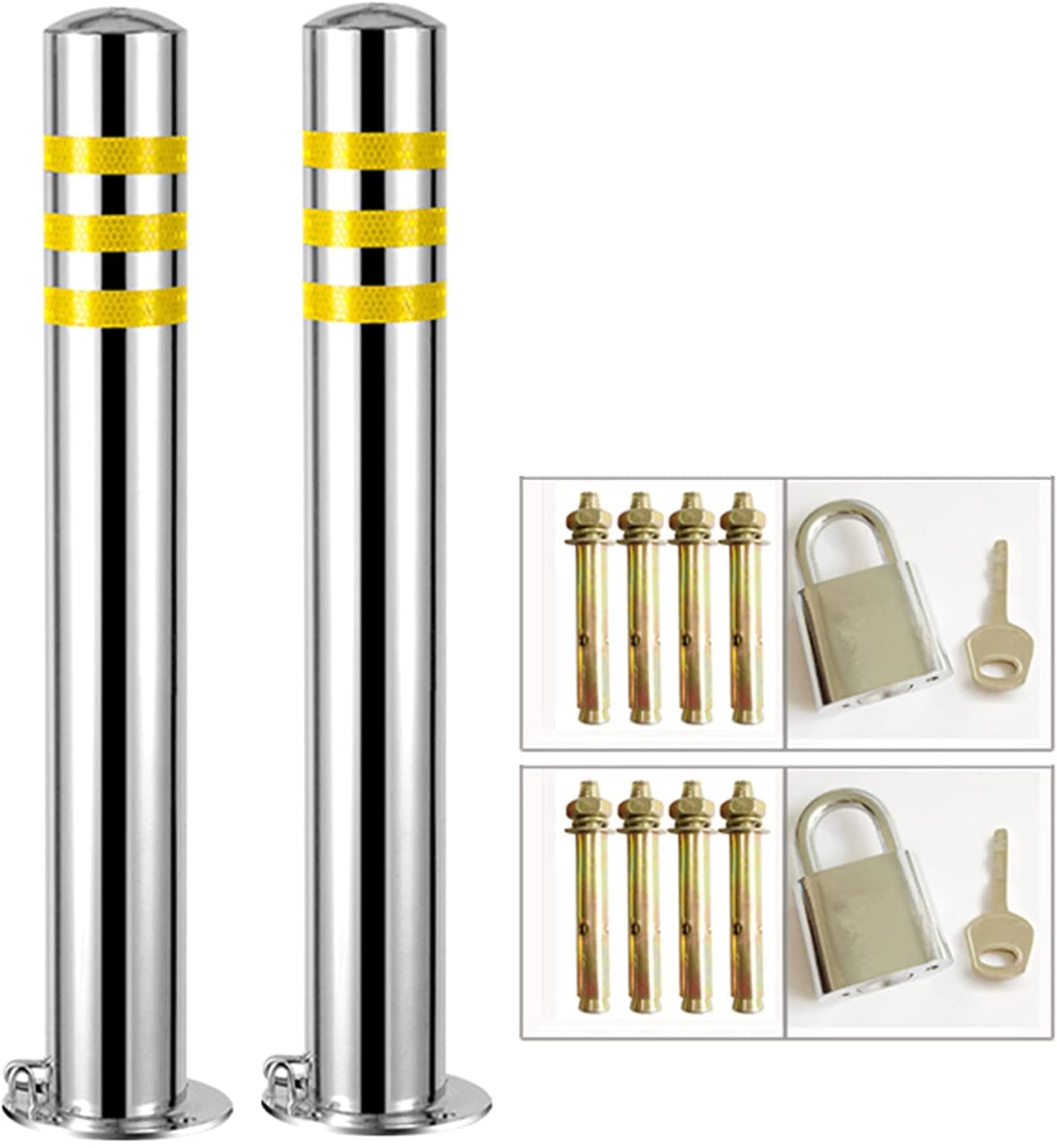 Parking Post, Traffic Cone. Safety Cone for Parkin Set of 2 Parking Bollards Removable Stainless Steel Safety Barrier with Reflective Strips Strong Parking Barrier