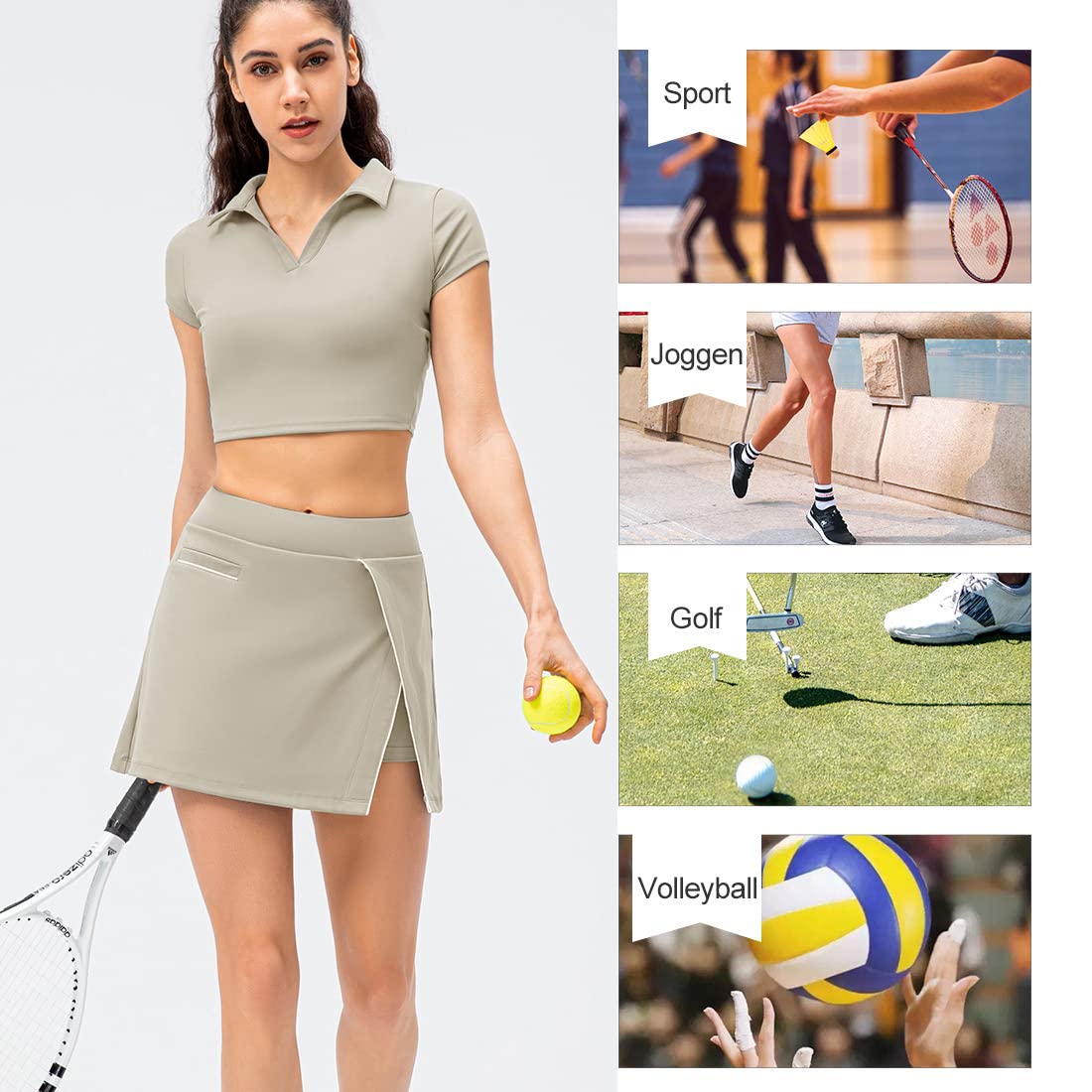 Tennisrock Damen Tennis Skort Damen, Hohe Taille Tennis Skort mit Taschen Laufröcke Sport Golfrock mit Tasche & Innenhose