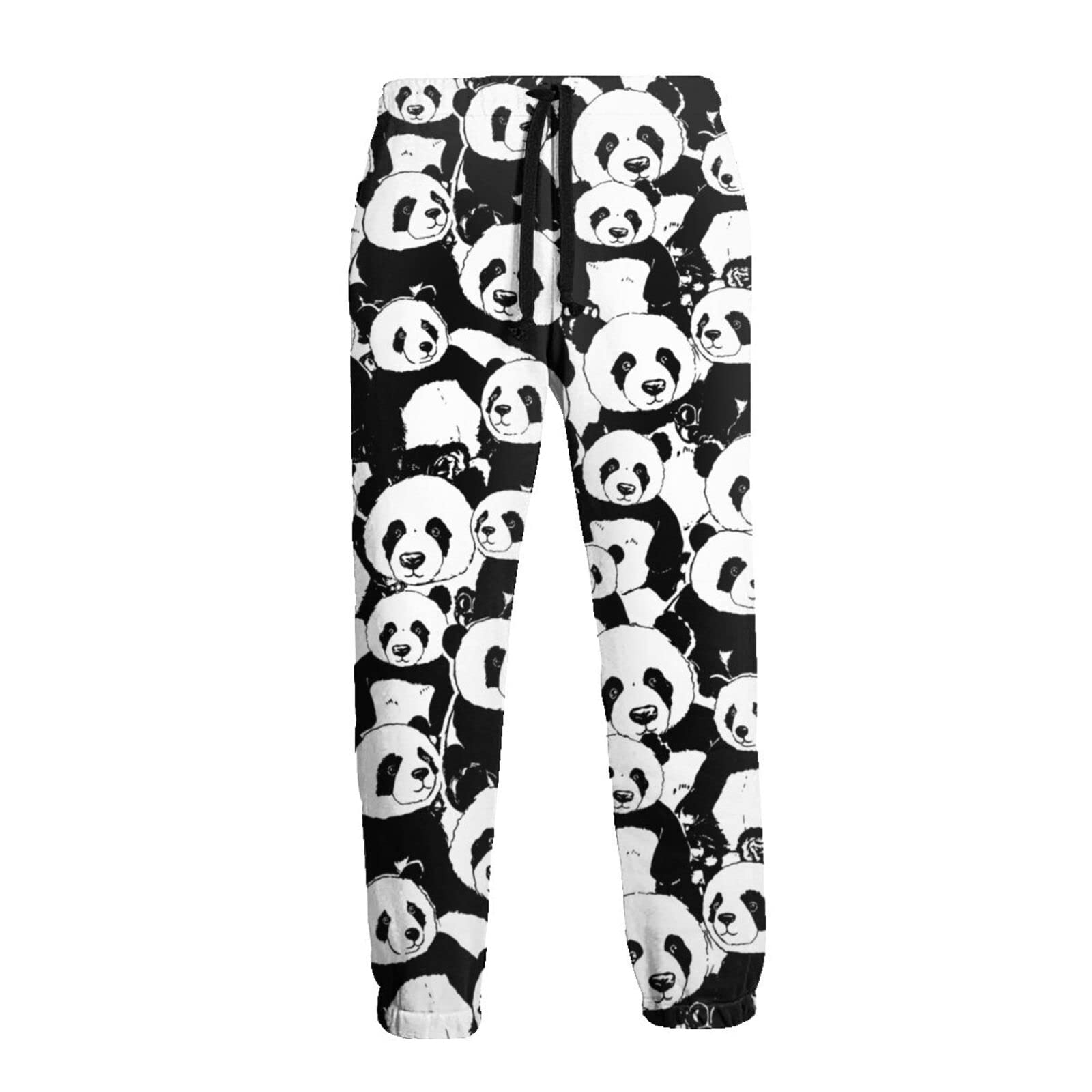 Panda Black White Men's Printed Fleece Sweatpants Stylish Joggers Pants Trousers with Pockets