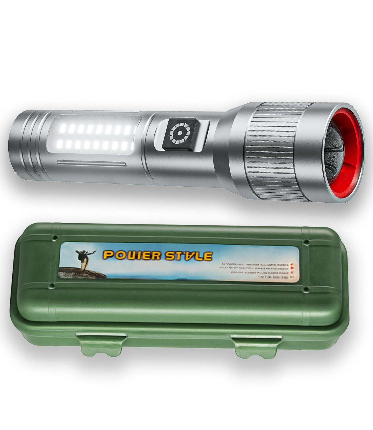 High Power Flashlight Rechargeable with Long Range Beam, Side Work Lamp and Portable Design for Camping Travel and Security-image-1