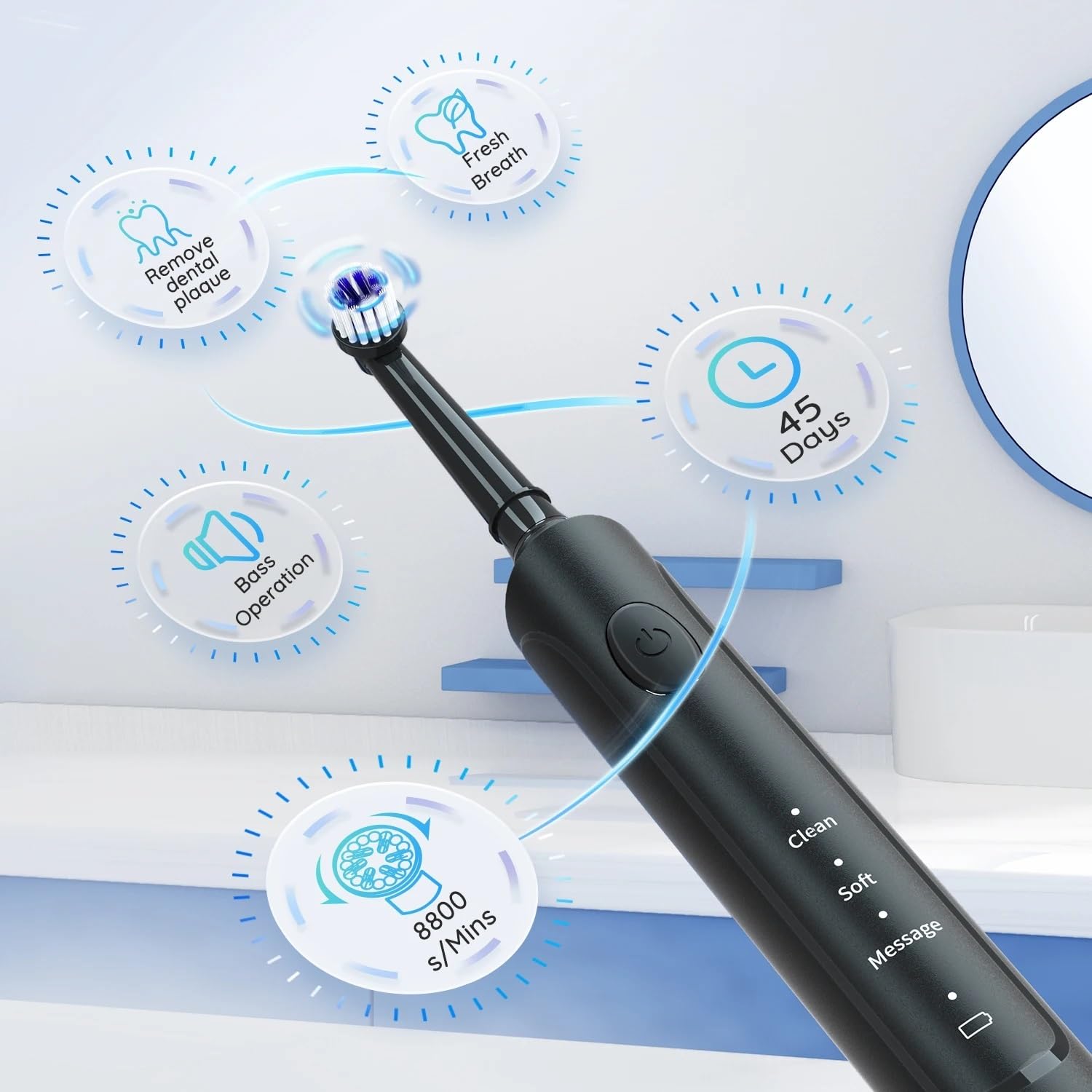 Spazzolino elettrico Rotazione Denti Puliti Adulto Spazzolino da denti Elettrico Spazzolino da denti con 4 Testine Extra