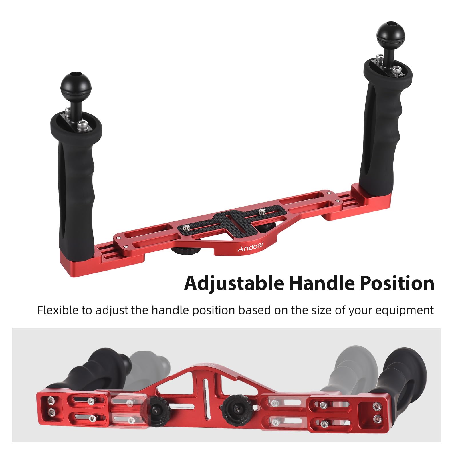 Andoer Equipo de buceo para cámara con dos asas, estabilizador de tableta subacuática de mano, soporte ajustable para cámara GoPro, Canon, Sony, Nikon, DSLR, soporte de carcasa impermeable