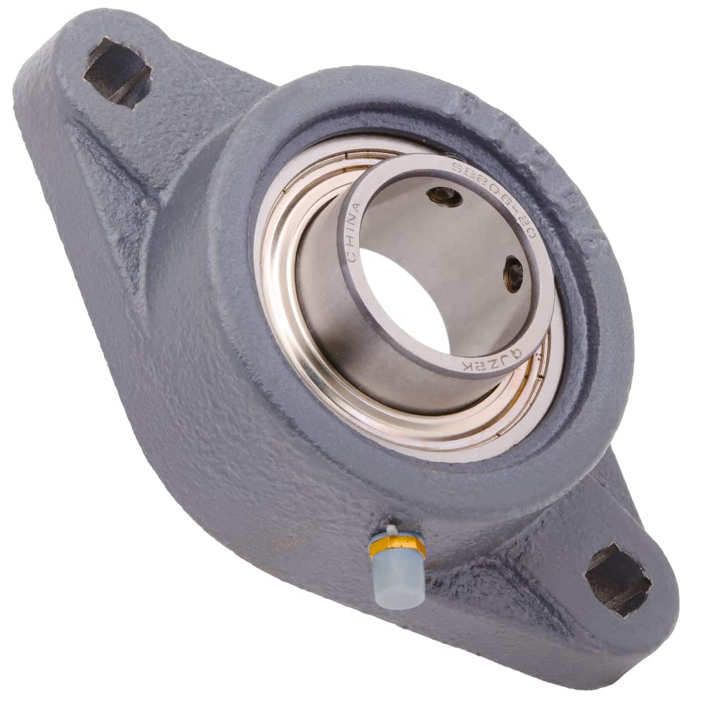 [1-Pack] SBFT206-20 - 2-Bolt Flange-Mount Ball Bearing Unit, Insert Bearing SB206-20, Cast Iron Housing FT206, Bore Shaft 1-1/4 in (31.75 mm), Set Screw Locking, 5.8125 in (147.638 mm) Flange Length