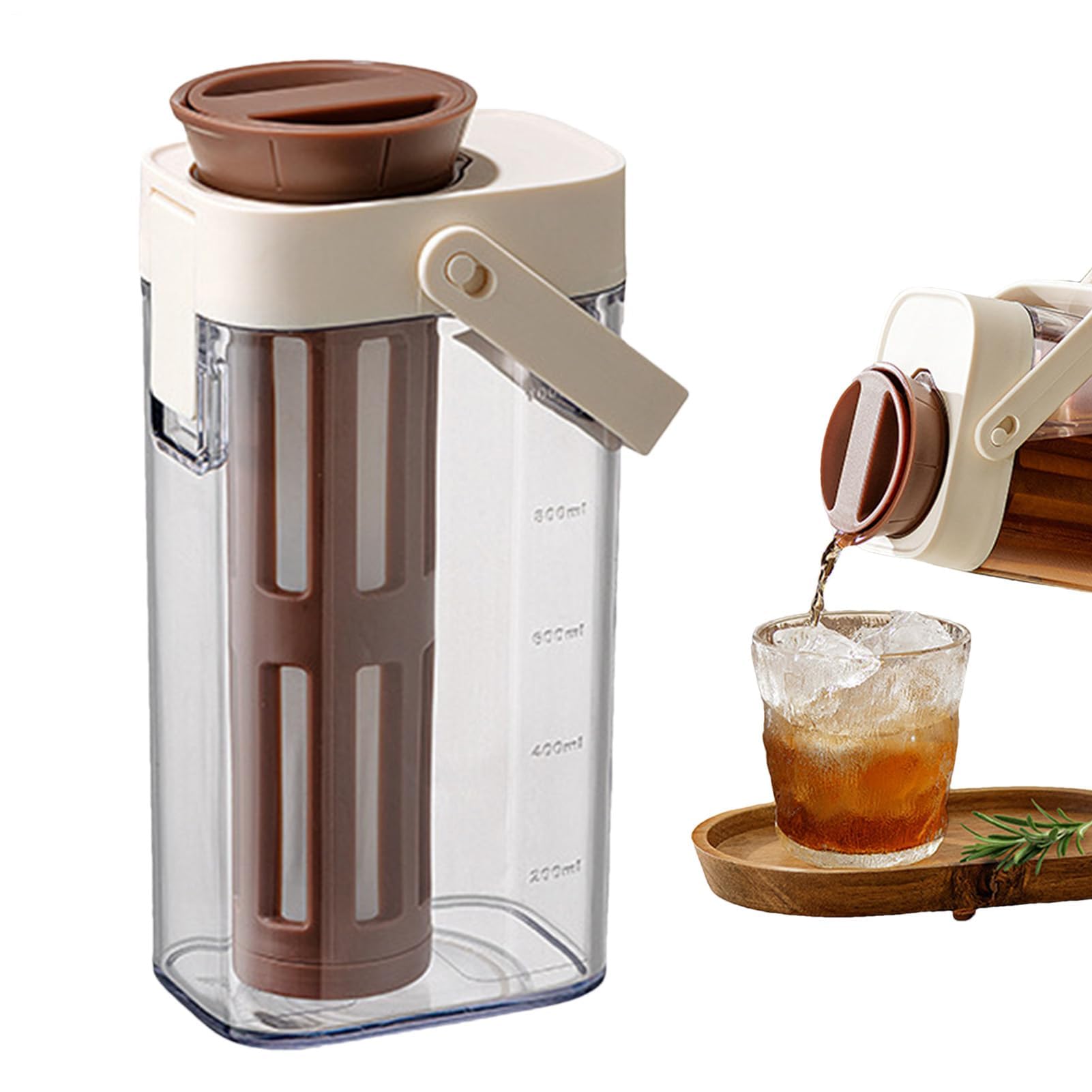 Cold Brew Coffee Pitcher 1L with Measurement Scale, Multi-Use Iced Coffee and Tea Brewer, Durable Glass Pitcher for Cold Brew, Lemonade, Fruit Drinks, Easy Clean Kitchen Cold Beverage Maker
