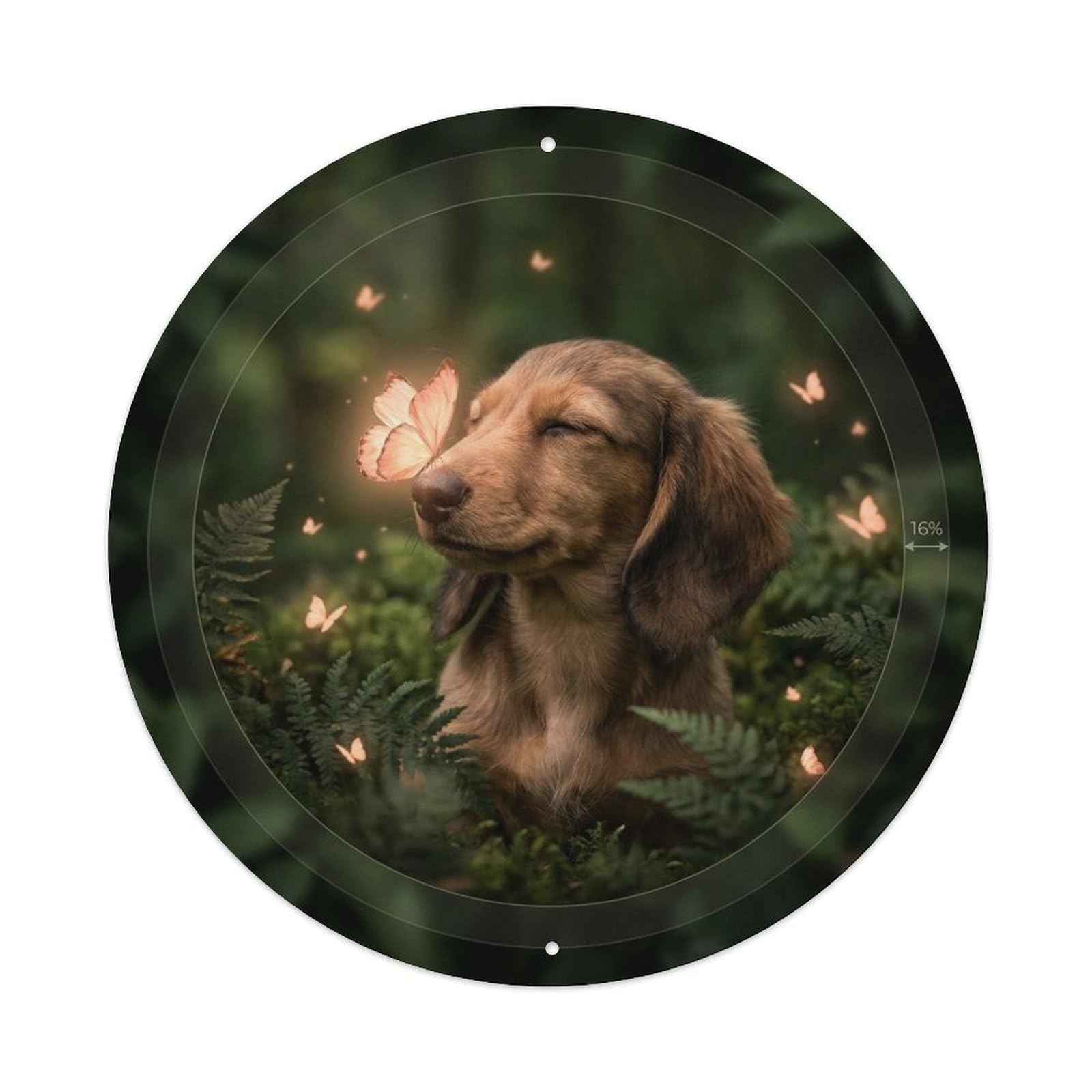 Peach Butterfly Dachshund Puppy Cute Pet Woodland Pastel Kawaii Metal Tin Sign Plaque Wall Decor for Cafe, Man Cave, Club Bar, Office, Home Garden Round Metal Poster 8x8Inch