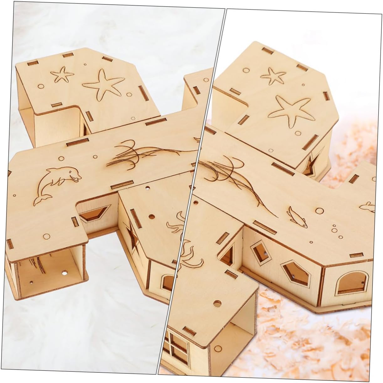2pcs Wooden Hamster Tunnel Maze for Small Animals Natural Chew-Resistant Pet Plaything with Multi-exit Labyrinth for Exercise and Stress Relief Suitable for Hamsters and Gerbils