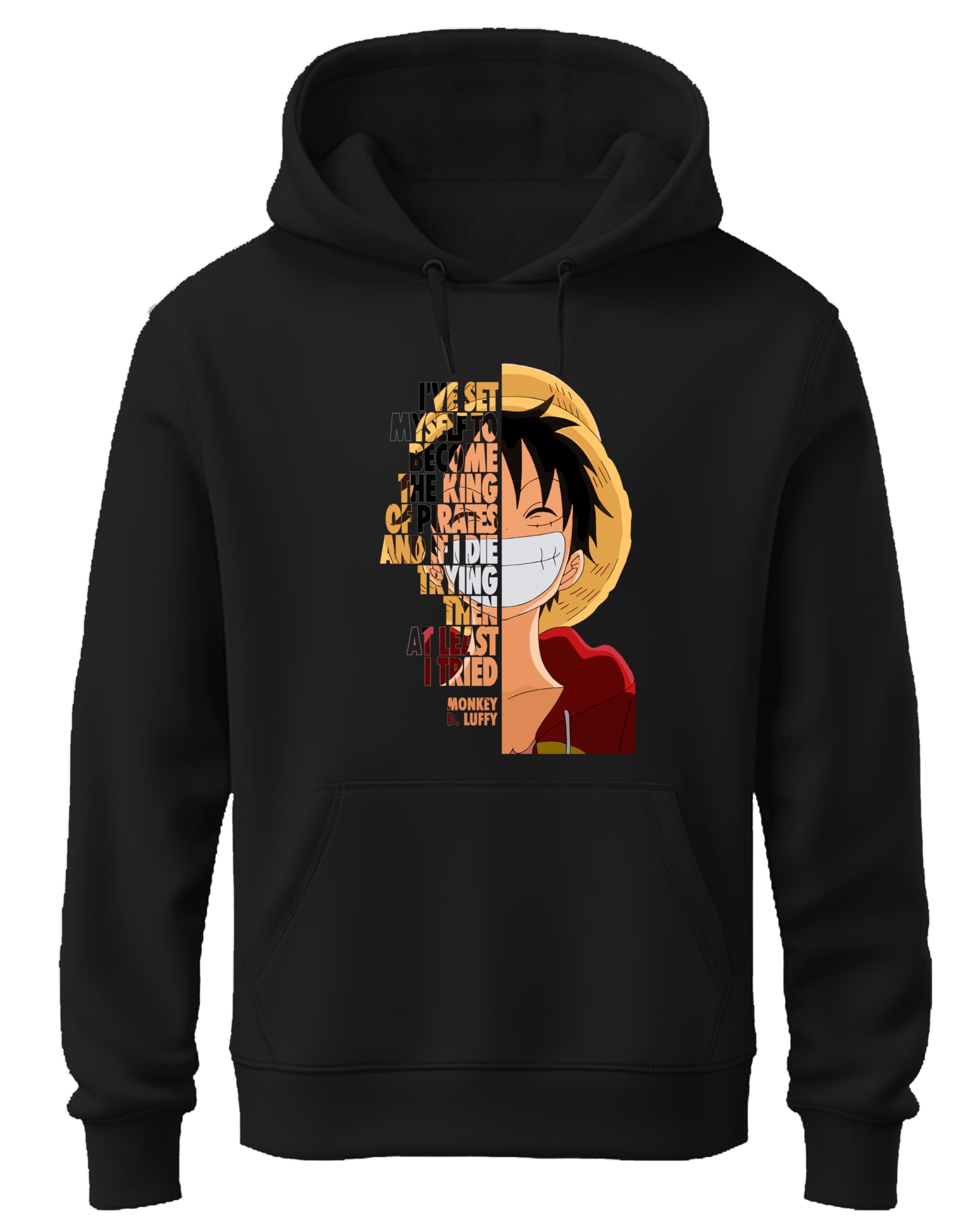 khakey Black Colour Mens Hoodie | Cotton Solid Sweatshirt with Hood | Onepiece Monkey D Luffy | Anime Hoodies for Men-picture-32