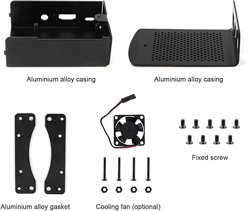 Miniatura 9 de MakerFocus Raspberry Pi - Funda con ventilador, carcasa de aleación de aluminio Raspberry Pi 3B+ con disipador de calor y destornillador para RPi 3B