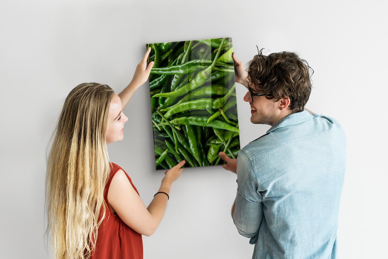 Magnetisches Glasboard vertikal | Schreibtafel aus Glas mit Neodym-Magneten | Design Wandtafel abwischbar - 40x60cm Grüne Paprika