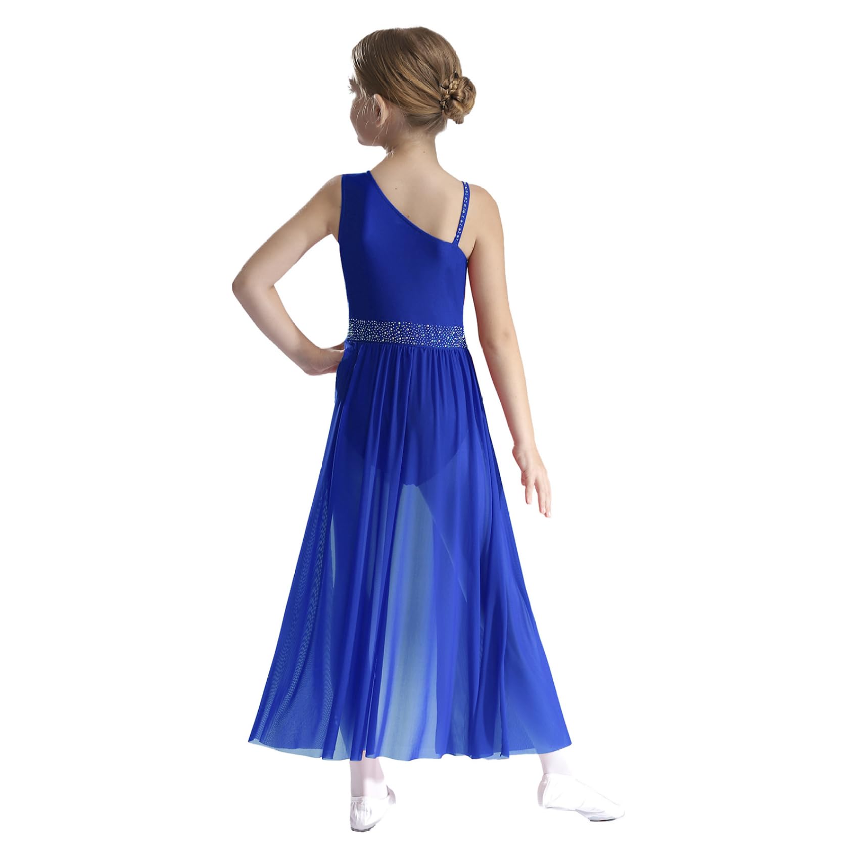 Robe Danse Fille Enfant Longue Robe Danse Contemporaine Lyrique Justaucorps Danse Latine Strass Tenue Danseuse