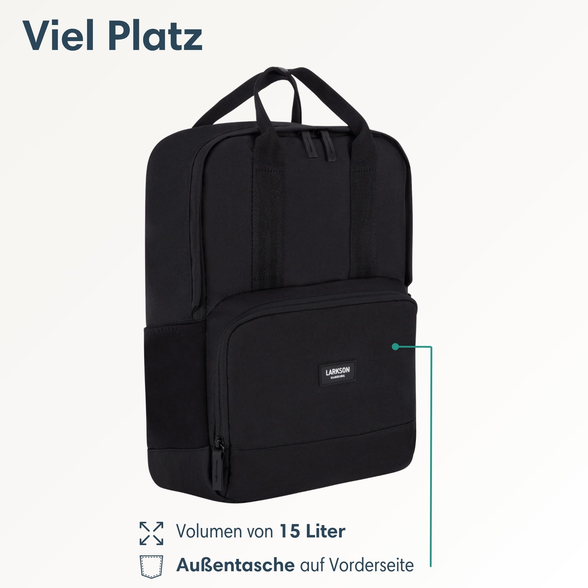 LARKSON Rucksack Damen & Herren Schwarz - No 6 - Daypack mit 16 Zoll Laptopfach - Rucksäcke für City Schule Business - Schulrucksack Mädchen Teenager - Wasserabweisend