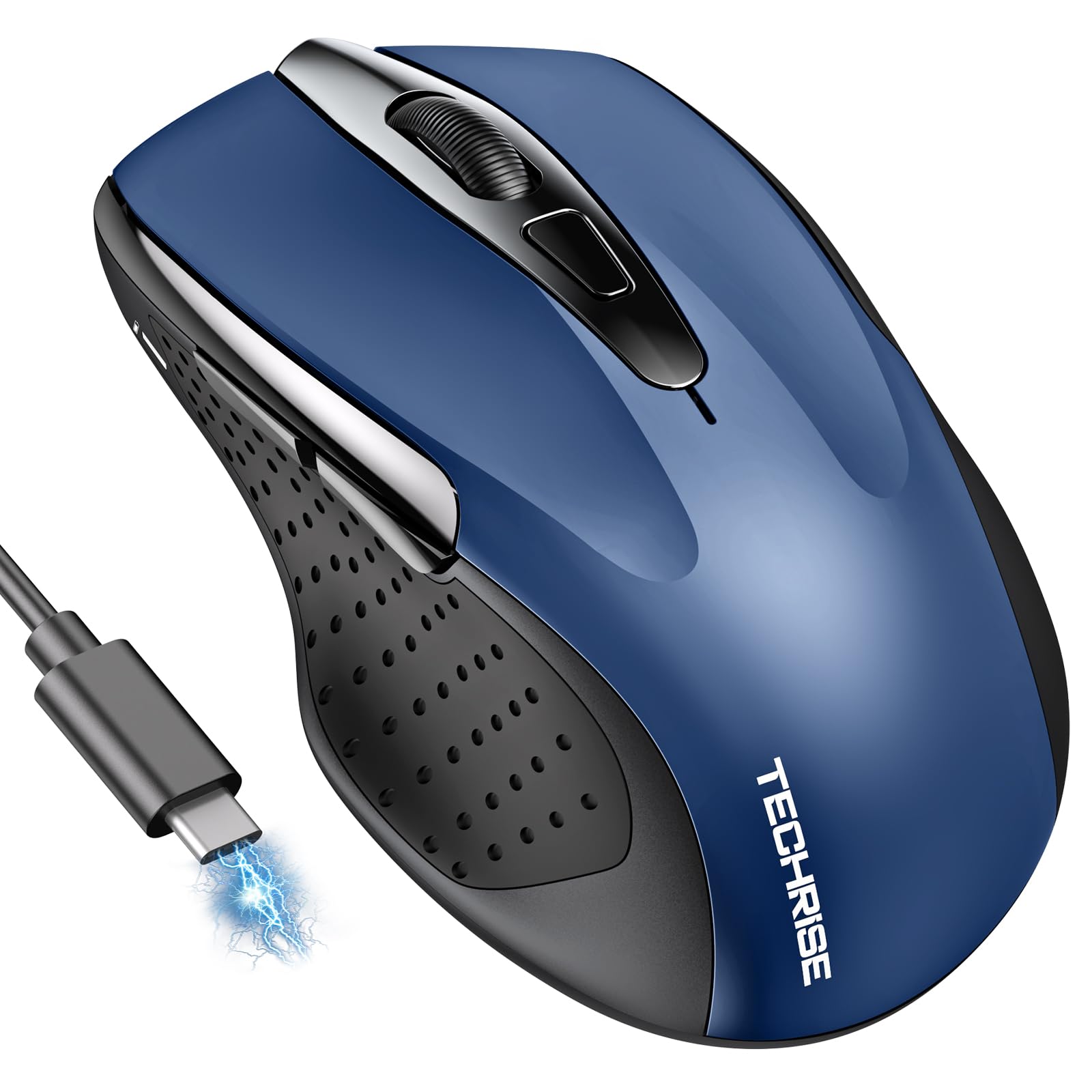 TechRise Souris Bluetooth,Souris Sans Fil (BT5.0/3.0 Et 2.4G),Souris Rechargeable USB 4800 DPI, Souris Ergonomique Silencieuse,Mouse Adaptée Pour PC, Mac, Ordinateurs Portables Et Toutes Surfaces,Bleu