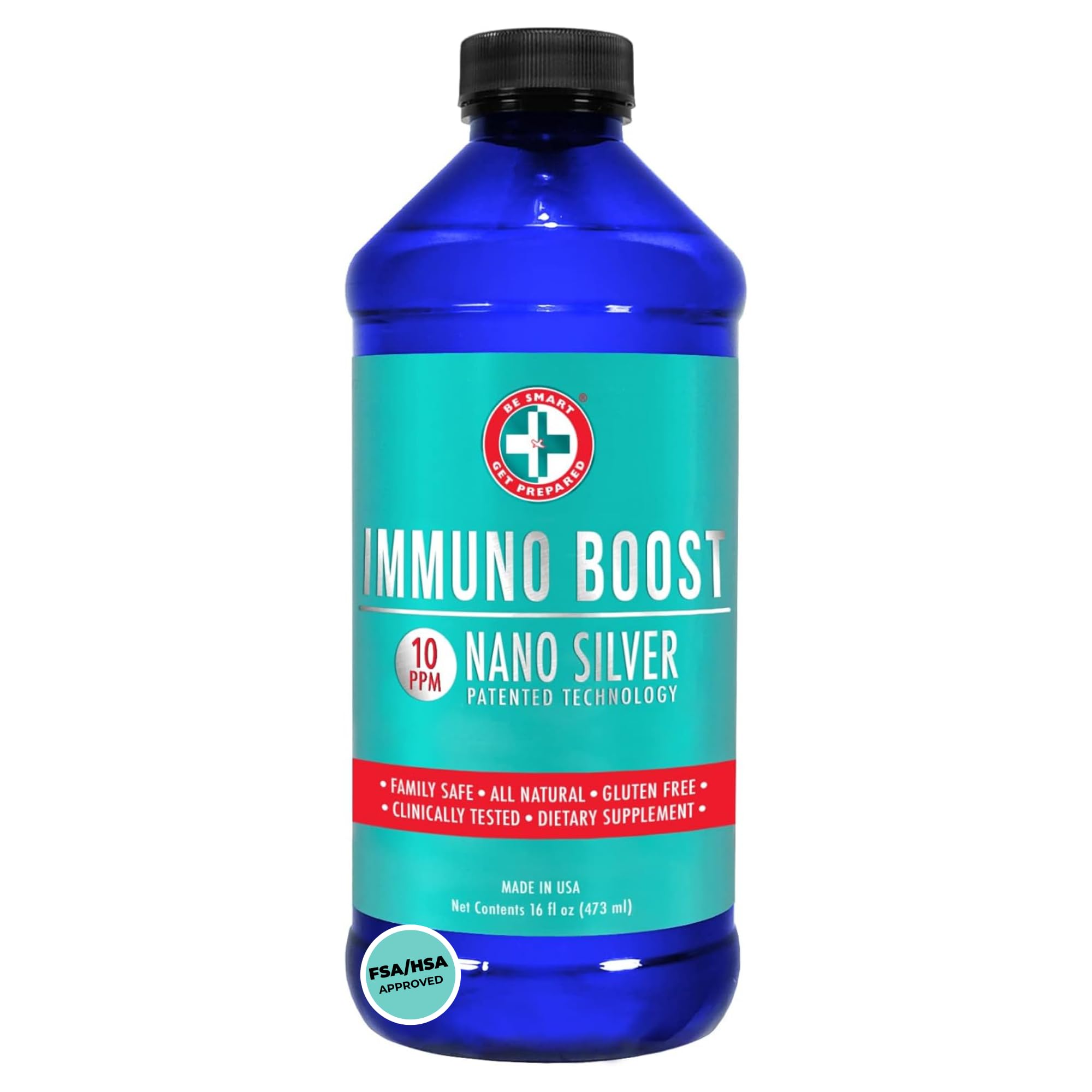 Nano Silver Immuno Boost - 16 oz - Daily Immune Supplement for Family - Gluten Free, Vegetarian - Made in USA