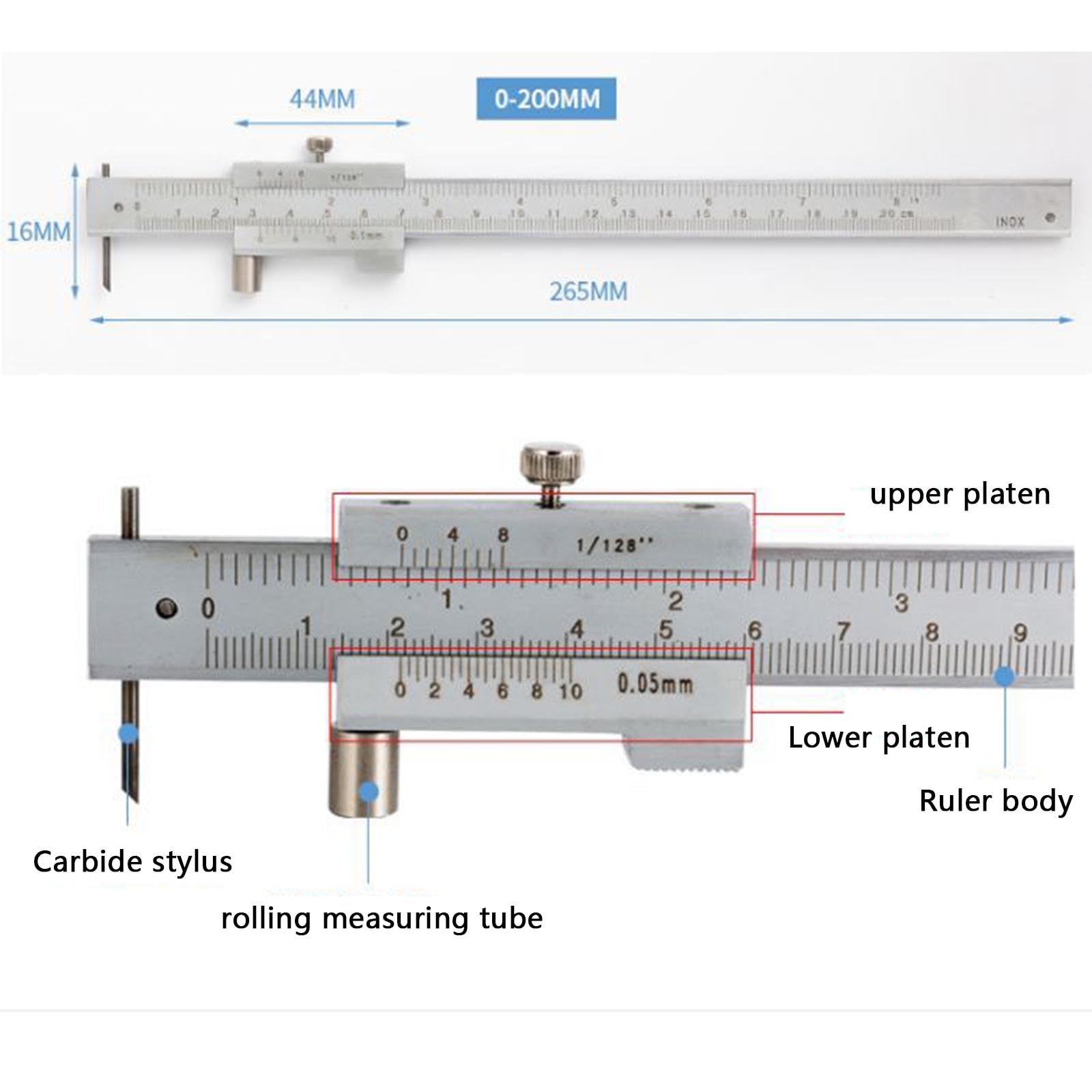 Pies De Rey Vernier Digital Calibrador Profesional Stainless Hardened Precisión Medición Dimensional Con Ruedas Auxiliares Marcaje Conversión Sistemas Métrico Imperial (0-500MM 0.05mm)
