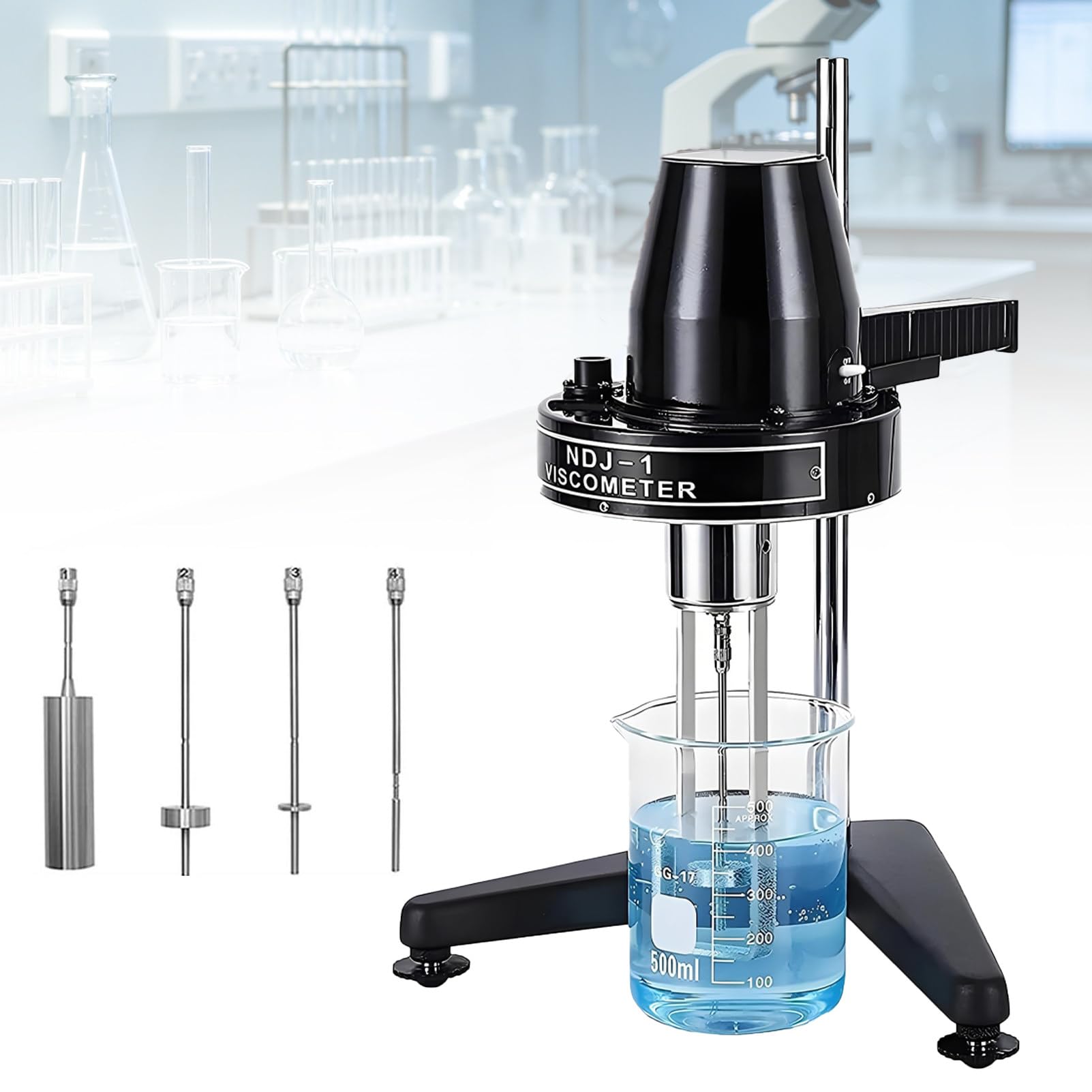 Viscosímetro rotacional con esfera de lectura directa, 4 rotores intercambiables para viscosidades de 10-100.000 cP, ideal para laboratorios de I+D y control de calidad