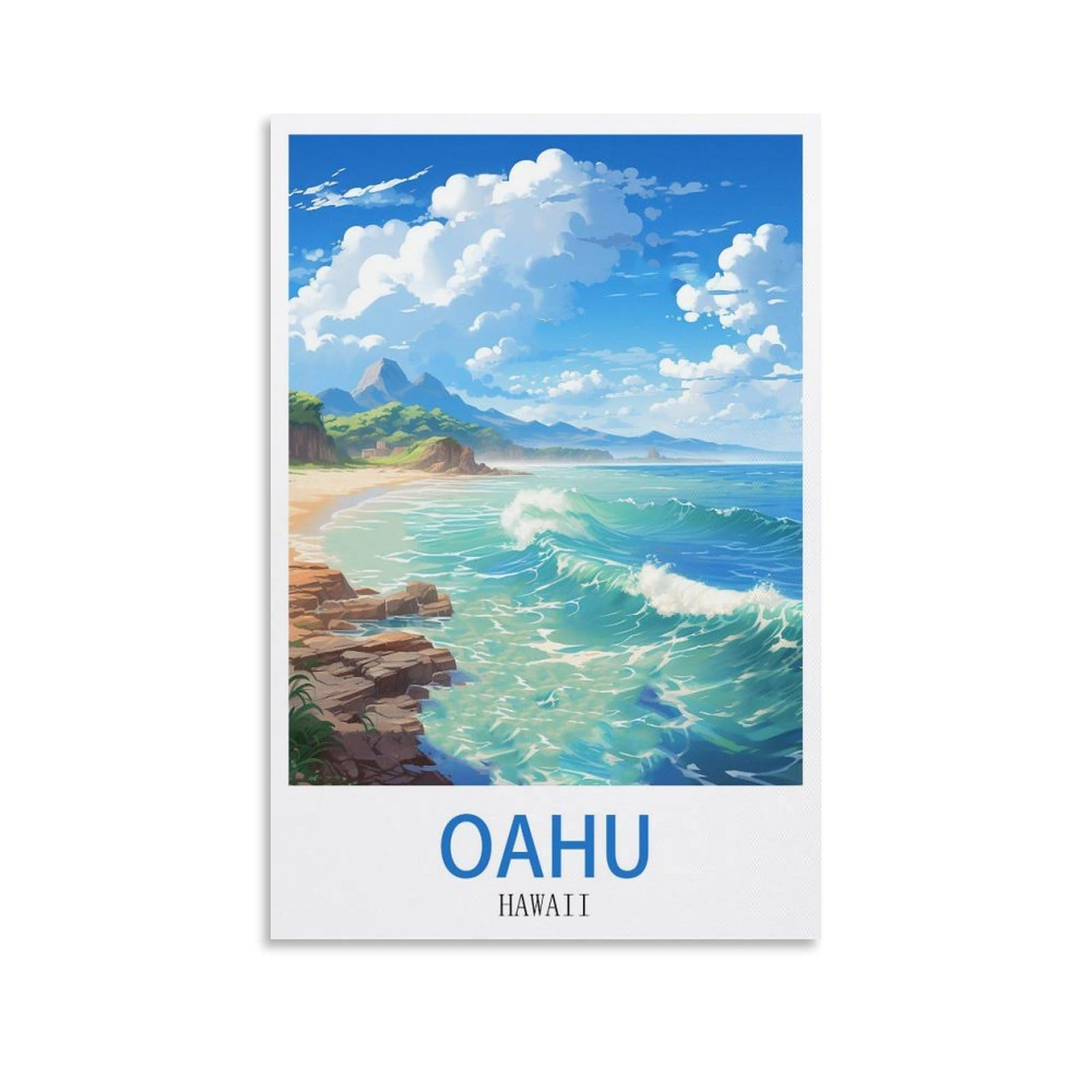 Ezmlfa S137 5D Diamond Art Kits For Beginner,Oahu Hawaii,Diy Round Full Drill Crystal Art Craft Painting For Home Wall Decor 30X40cm