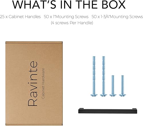 Miniatura 7 de Ravinte Paquete de 25 manijas cuadradas de gabinete de cocina de 6-14 pulgadas, color negro mate, tiradores de cajón de acero inoxidable, accesorios