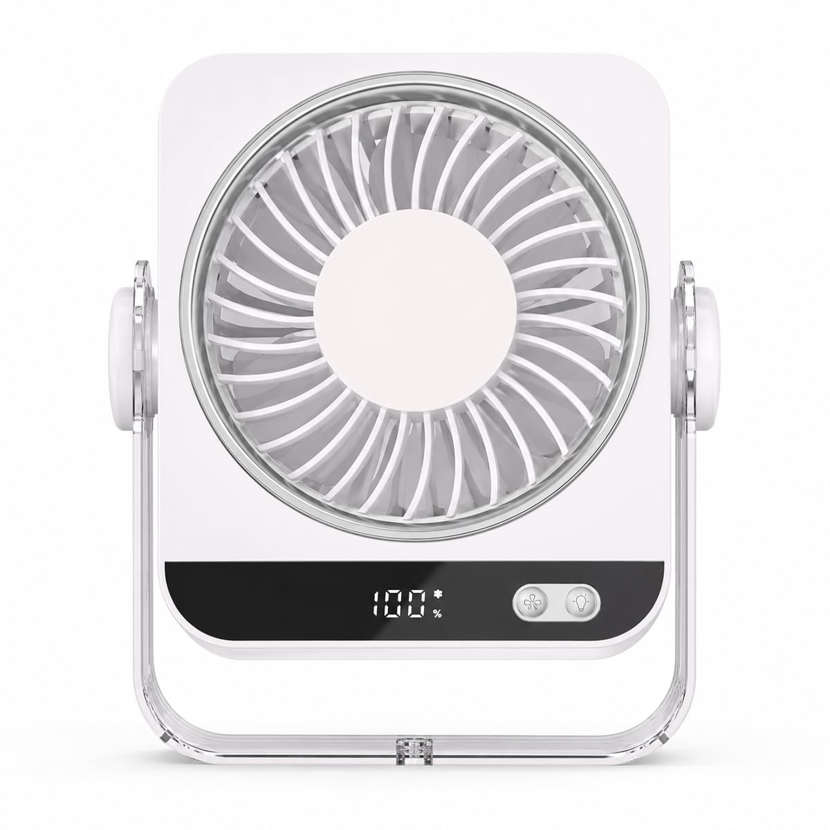 Ultra Thin Desk Fan, 3600mAh Rechargeable Table Fan with Digital Battery Display, 5 Speed Settings up to 199, Type-C Portable Wall Mounted Fan for Bedroom, Home Office, Study and Camping (White)