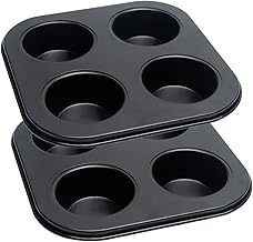 4 Cup Muffin Pan, Bakeware Non-stick Cupcake Baking Pan Mini Pie Pans, Air Fryer Small Oven Cupcake Baking Pan Non Stick No Toxic Bakeware, Heavy Duty Carbon Steel Muffin Tray for Oven Baking (2PCS)
