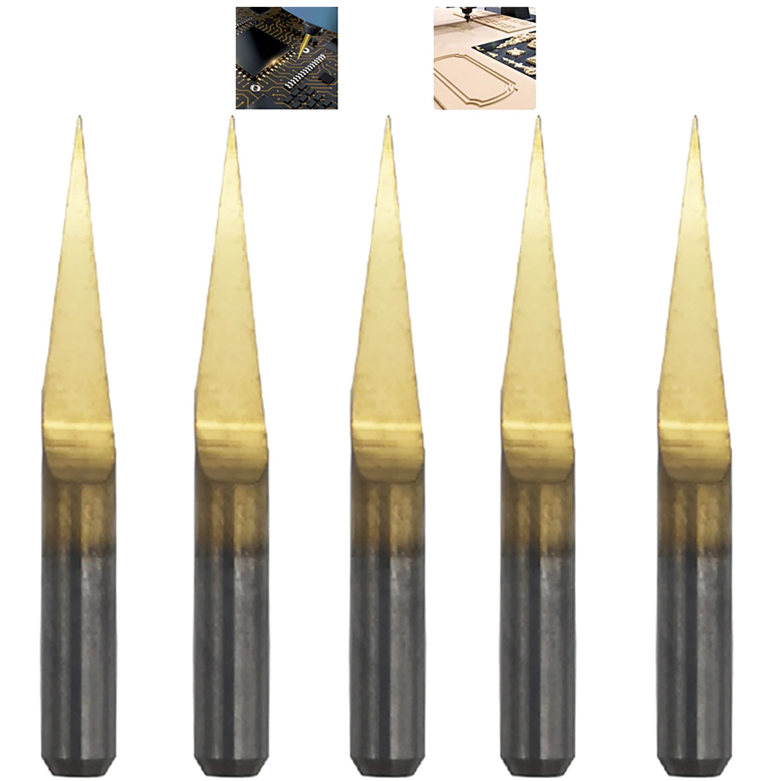 CESFONJER 5 Pcs Brocas Carburo, 3.175mm Shank 10 Grados 0,1 mm punta recubierto titanio Grabado Bits CNC Router Herramienta Bit