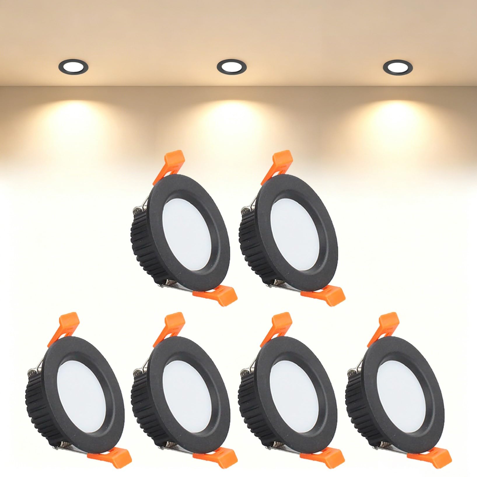 VOGHMOLD 3W Ultra Slim LED Downlight Recessed Ceiling Light 2 inch, 3000K Spot Lights Black Aluminum Trim, Cut Φ50-55mm, AC110-240V Panel Lighting for Office Hallway Closet, 6 Pack