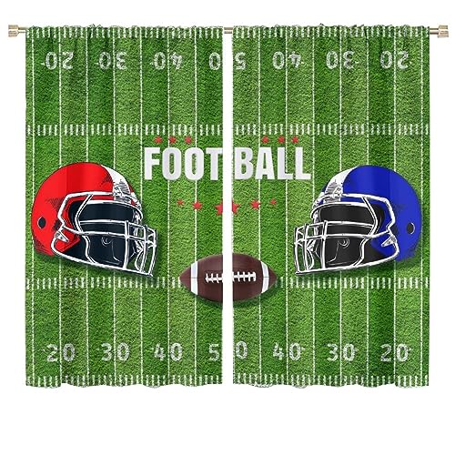 American Football Sports Games Curtains,Abstract Rugby Ball Helmet Design Window Treatments Thermal Insulated Rod Pocket Blackout Curtains for Bedroom 2 Panels 63