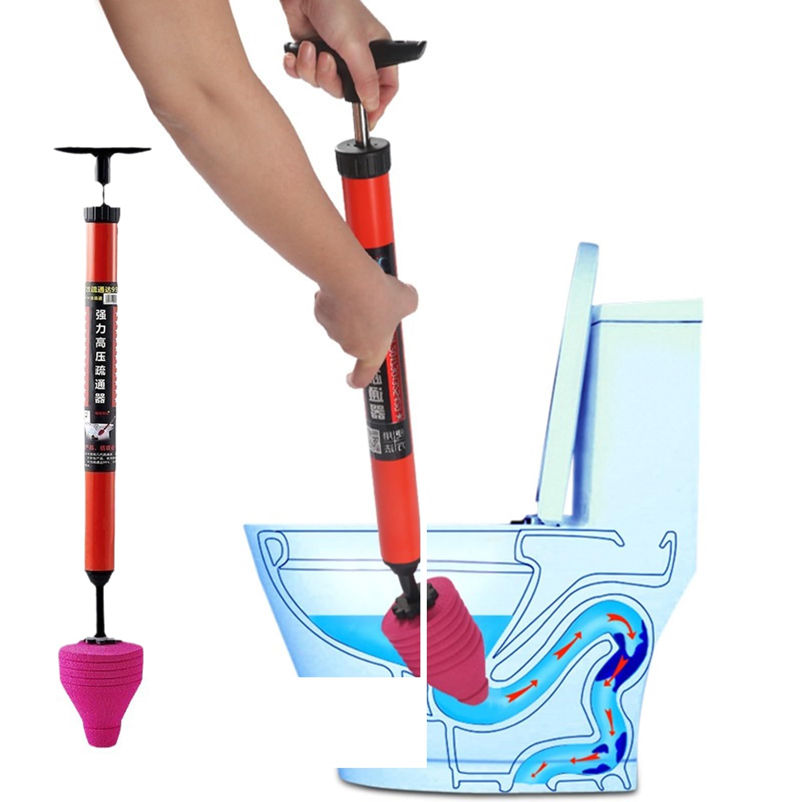 Bigougem Toilet Unblocker,2025 New Heavy Duty Toilet Plunger, Strongest Plungers for Unblocking Toilets, Sinks, Drains, Bathtubs, Shower, Floor Pipe Clogs