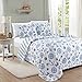 Full/Queen Coastal Quilt Bedding Set, Summer Coastal Quilt with Shams, Beach 3-Piece Reversible All Season Bedspread Quilt Set. Lightweight Nautical Quilted Coverlet. Azure Collection, Blue Seashells