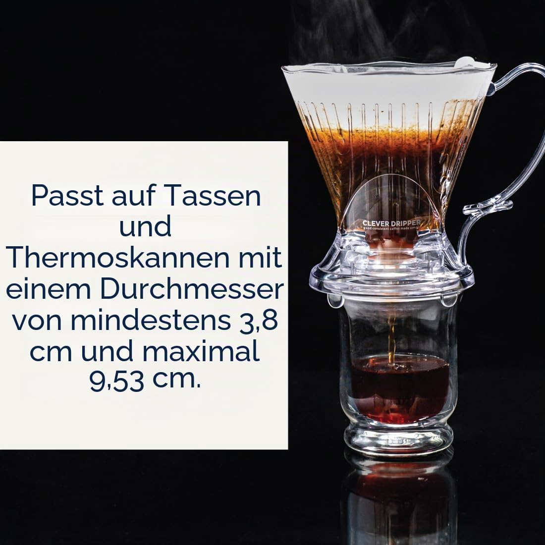 Clever Kaffeetropfer und Filter, groß, 510 ml, originelles klassisches Design, sicherer BPA-freier Kunststoff, Tropfer-Kaffeemaschine, Untersetzer und Deckel, 510 ml (transparent)