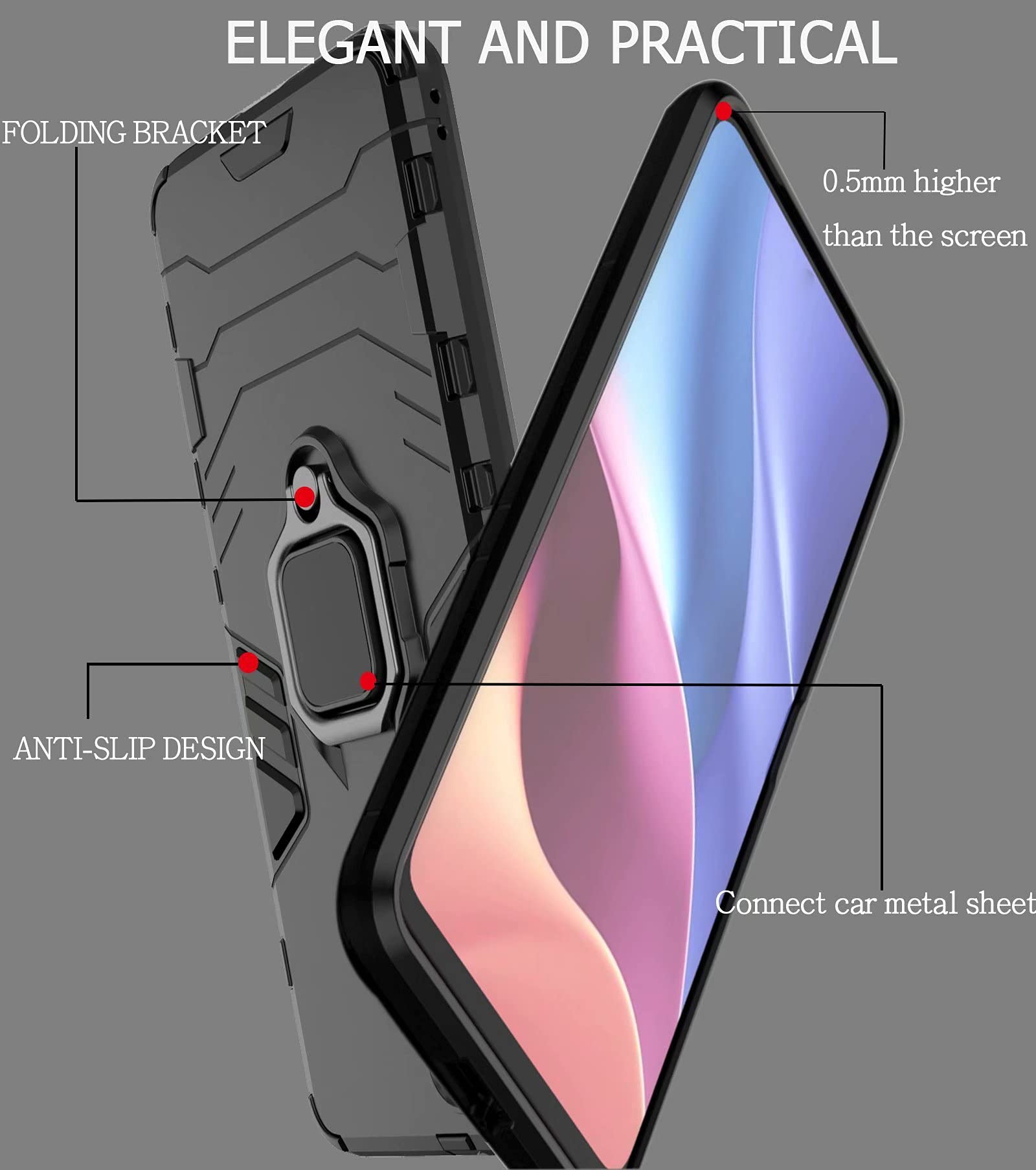 Cover SEEKOO Per Oppo Reno 6 Pro 5G: Custodia Paraurti Militare Con Supporto Pieghevole Nascosto (Blu)