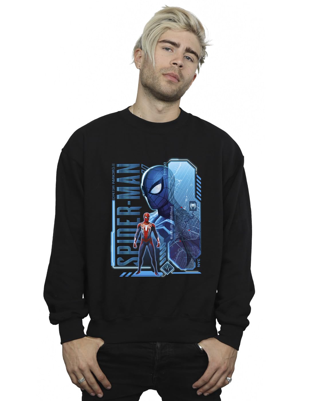 Absolute Cult Men's Black Marvel Spider-Man Nyc Sweatshirt Large
