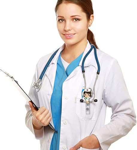 Miniatura 3 de Hanreshe Lindo carrete de insignia de enfermera retráctil con clip de corazón para enfermera, estudiante, médico, tarjetas de identificación con
