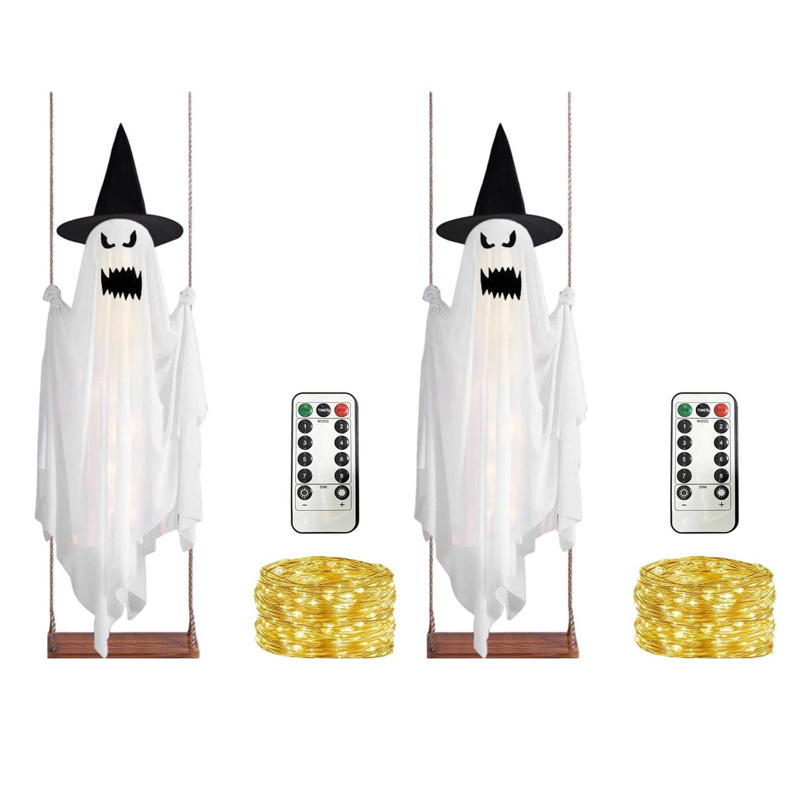 sugerou Hanging Halloween Ghost with Witch Hat, LED Swinging Flying Decor