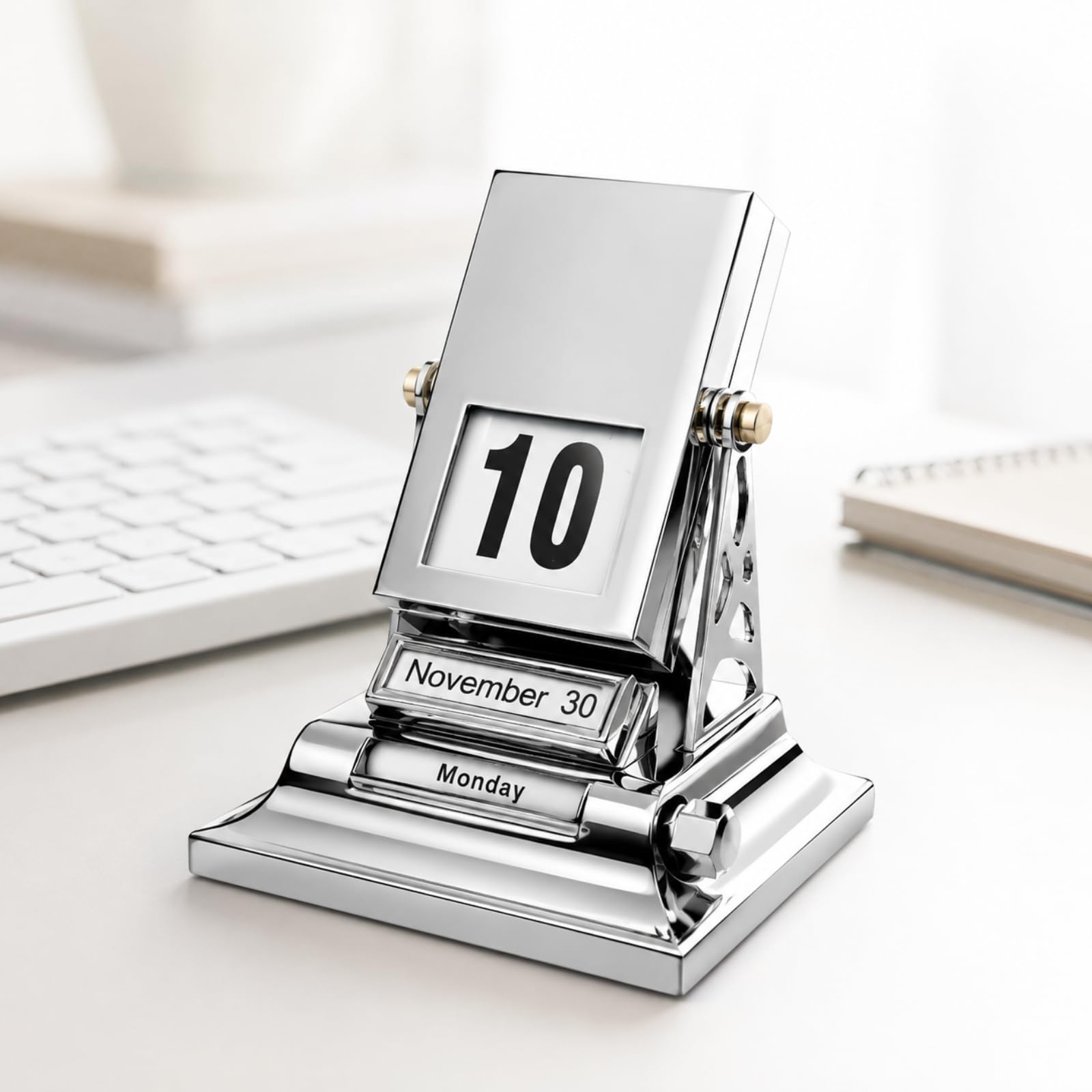 Mechanischer Tischkalender Im Retro-Stil Aus Metalllegierung Mit Umklappbaren Seiten, Drehbar, Aus Zinklegierung, Für Büro, Arbeitszimmer Und Empfangsbereich