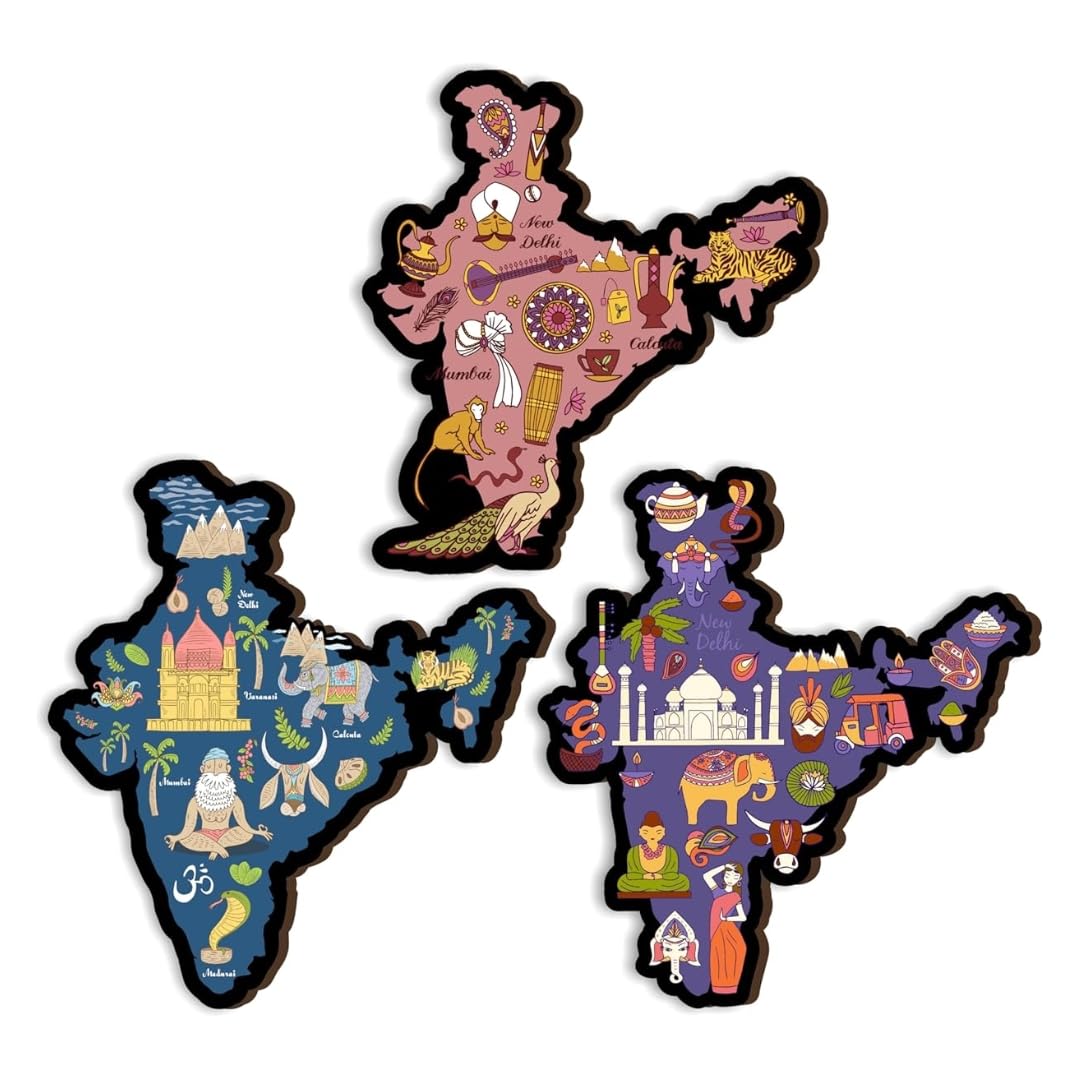 Traditional India Maps Fridge Magnets- Set of 3 | Travel Souvenir | Refrigerator Magnet | Gifts | Decorative Items for Kitchen Fridge Magnets Set | Multicolor (FM_80)-image-44