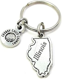 ChubbyChicoCharms Illinois Pewter Charm On Stainless Steel Keyring Key Ring Key Chain Keychain for Women, Men, Teens, Home Town, United States, Travel, Springfield